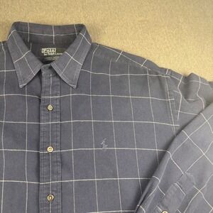 Polo by Ralph Lauren Mens XL Navy White Checkered Long Sleeve Shirt Lowell Sport